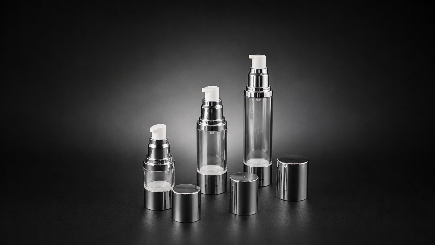 Envases airless plata brillante de 15 ml, 30 ml y 50 ml